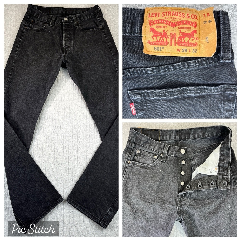 Levi's 501 Black Jeans Men (29x32) straight Leg Button Fly actual size 28X31